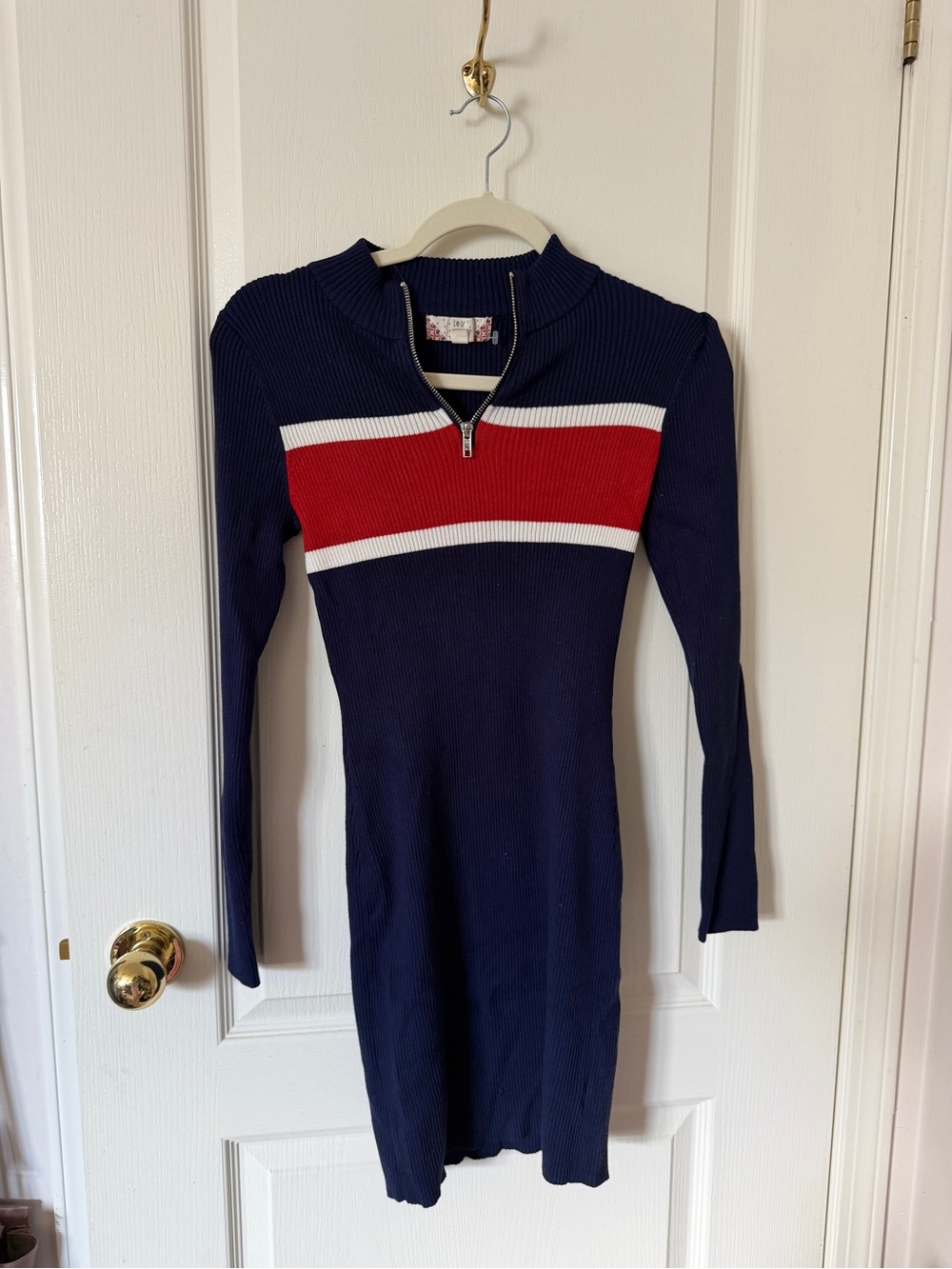 Pink Rose Navy Ribbed Zip-Front Sweater